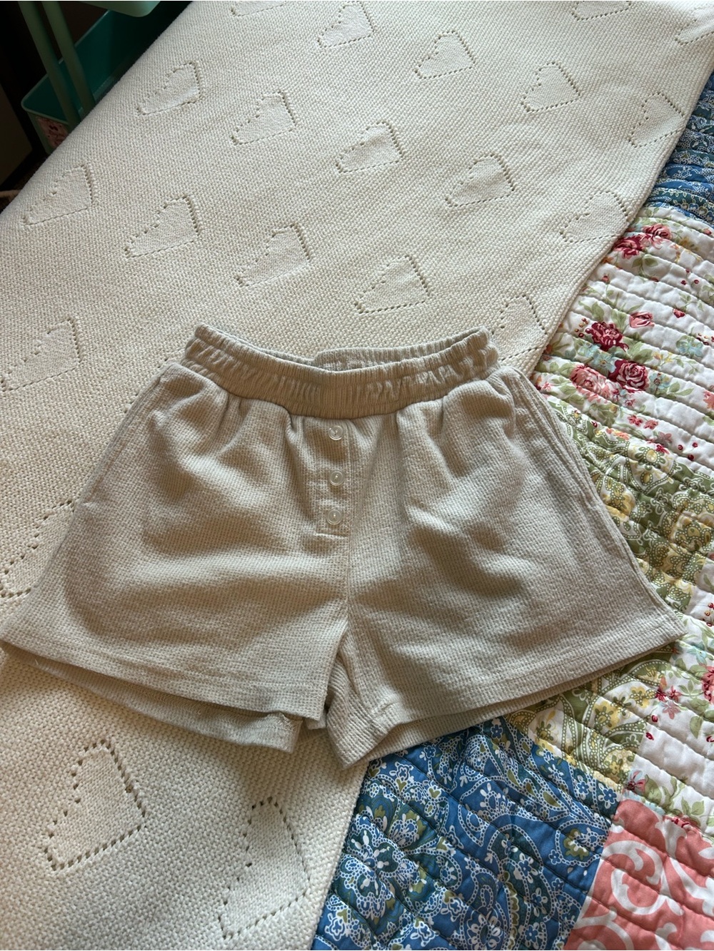 Cozy cream waffle knit lounge shorts, size XS - NWOT